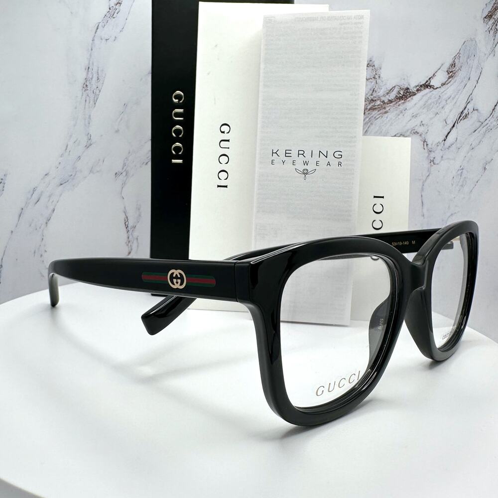 New GUCCI Eyeglasses 53-19-140 Black Square GG Logo Red Green Web Women Rx-able